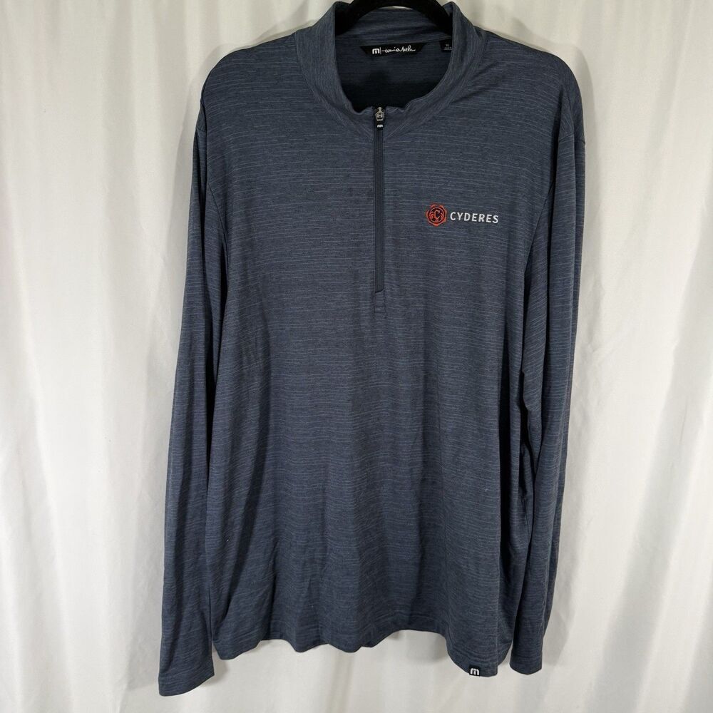 Travis Mathew Shirt Men's XL Blue 1/4 Zip Long Sleeve Cyderes Embroidered Golf